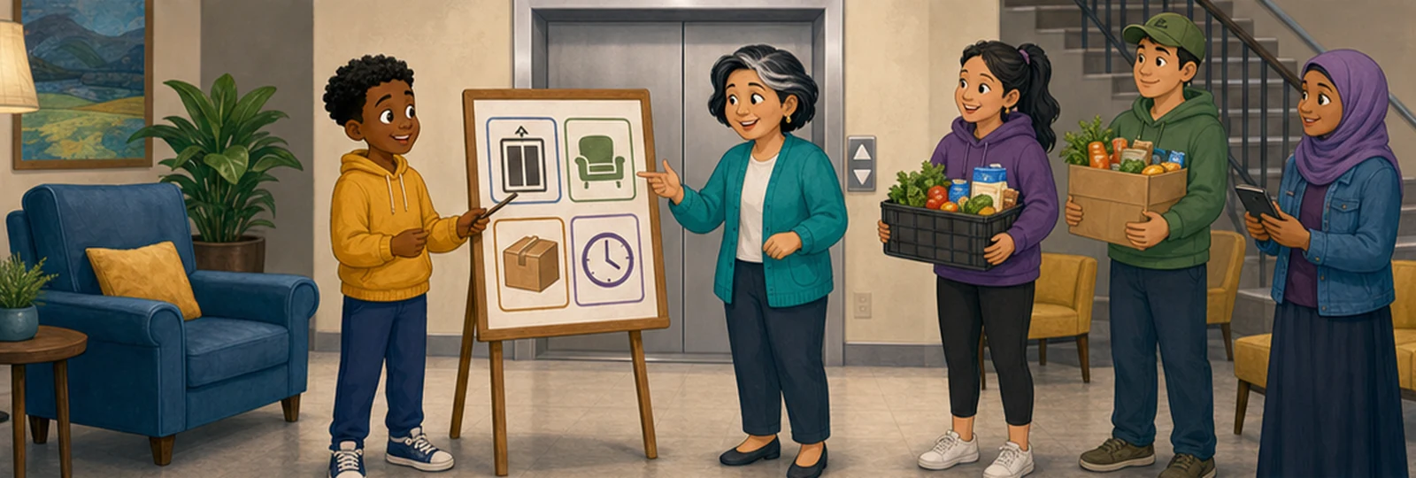 Illustrated scene 2 from Elevator Kindness