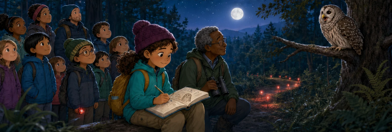 Illustrated scene 3 from The Quiet Owl Prowl